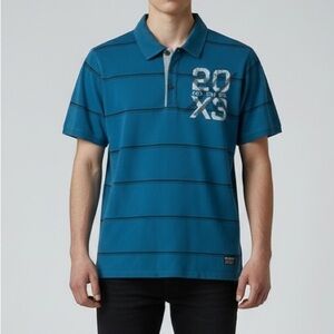 AdiXion Mens Polo Shirt Short Sleeves Green with Black Stripes Size Medium